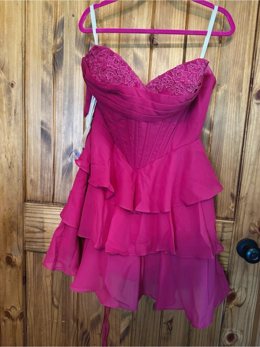 Fuchsia Tiered Ruffle homecoming dress with Lace Bodice